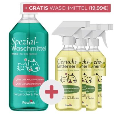 Geruchsentferner Vorrats-Set (3x Spray + GRATIS 1L Waschmittel)