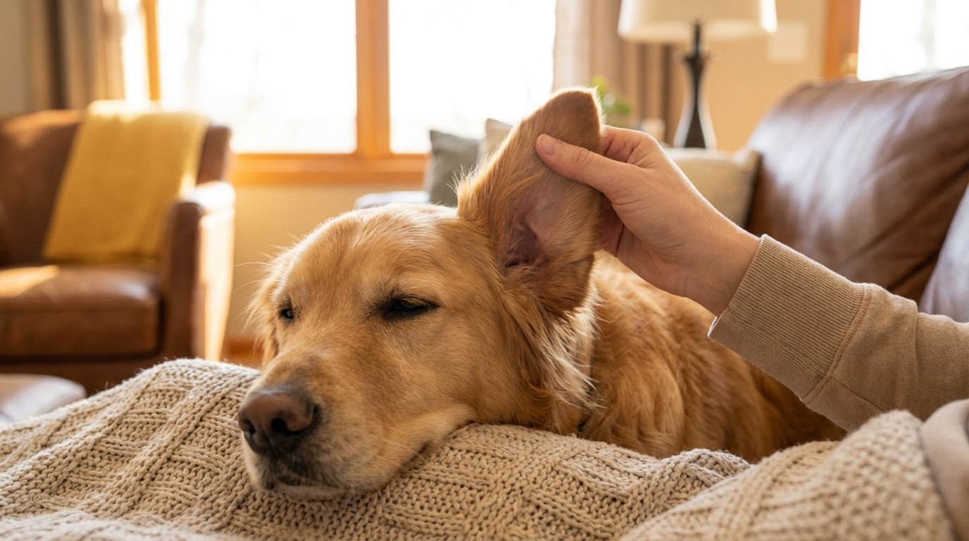 Hund mit Ohrmilben - Ohrenuntersuchung beim Hund zuhause